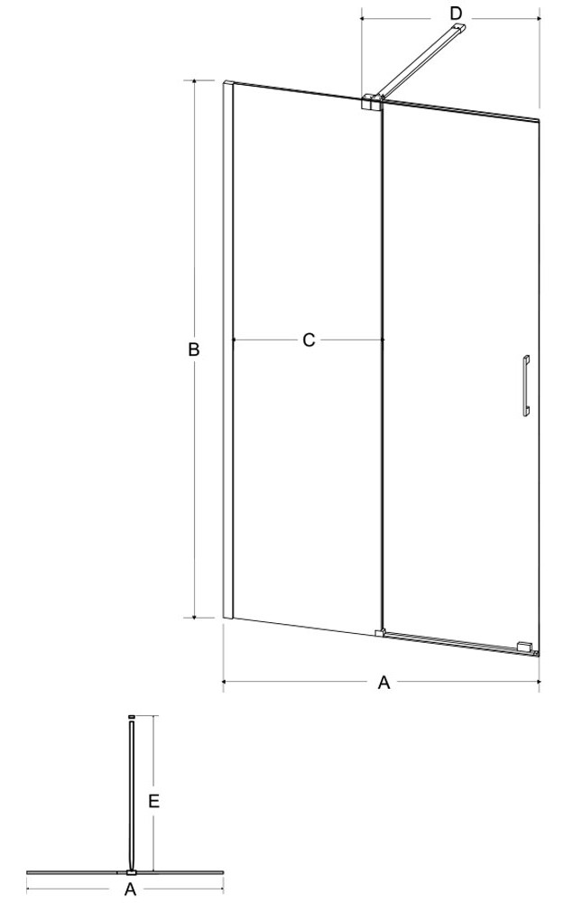 VAYO black csúszó walk-in zuhanyfal méretrajz