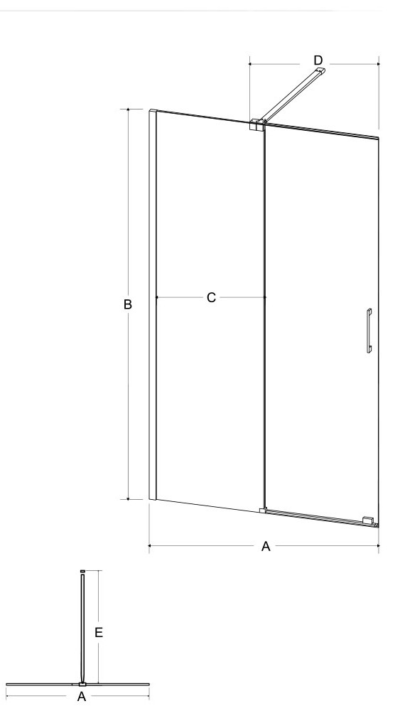 VAYO csúszó walk-in zuhanyfal méretrajz